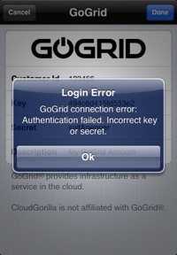 Error wrong credentials